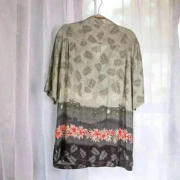 Havana Jack's Cafe 100% Silk Hawaiian button down shirt palm trees floral - Picture 14 of 16